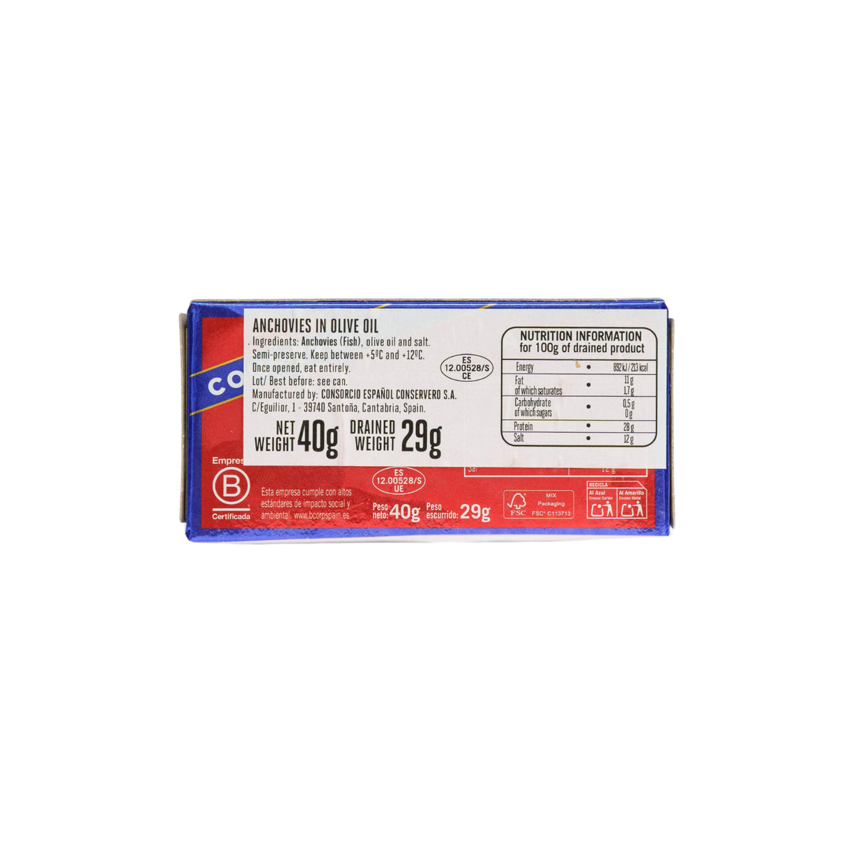 114228 Consorcio Anchovies Fillets in Olive Oil 40gm