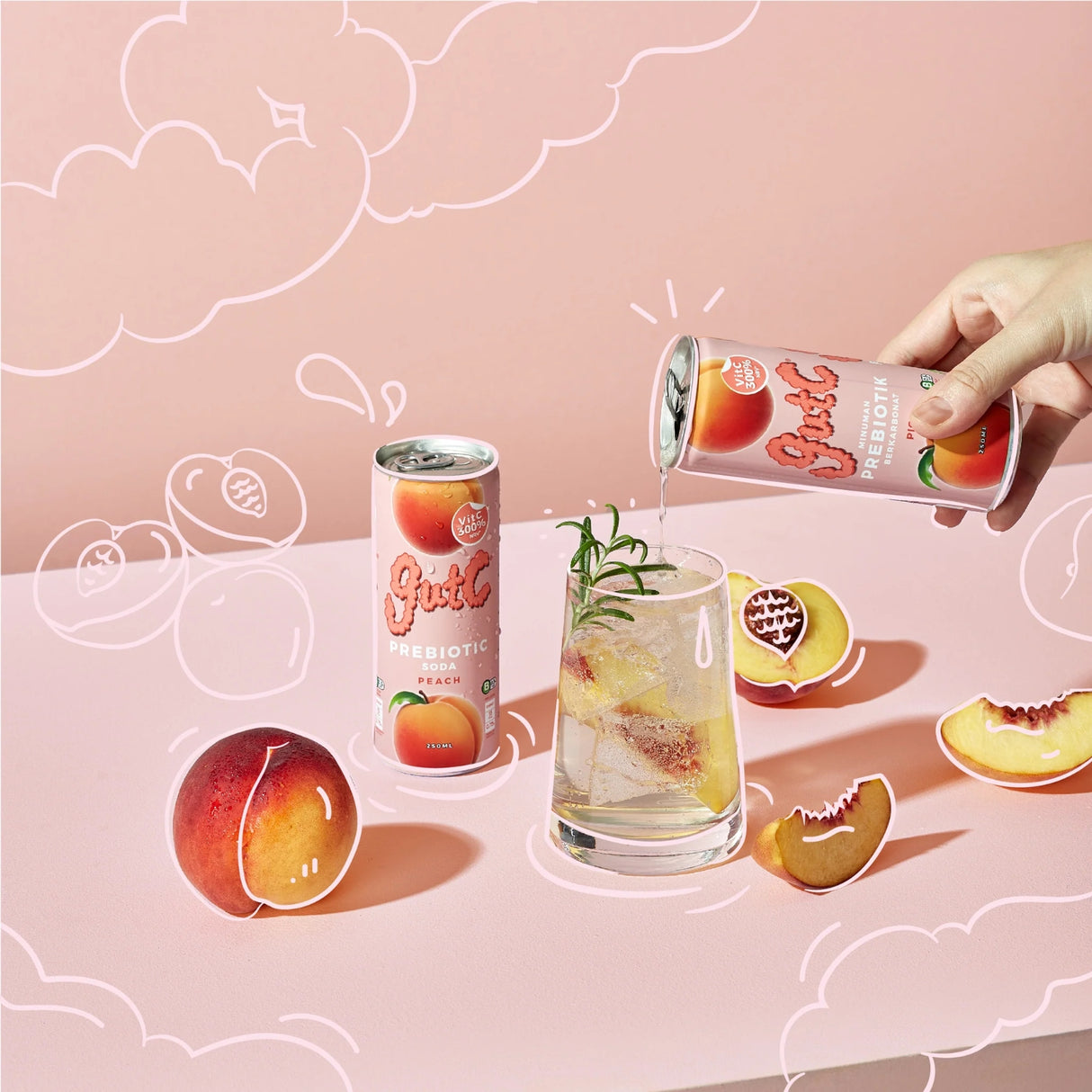 gutC Prebiotic Soda Peach 250ml 4's