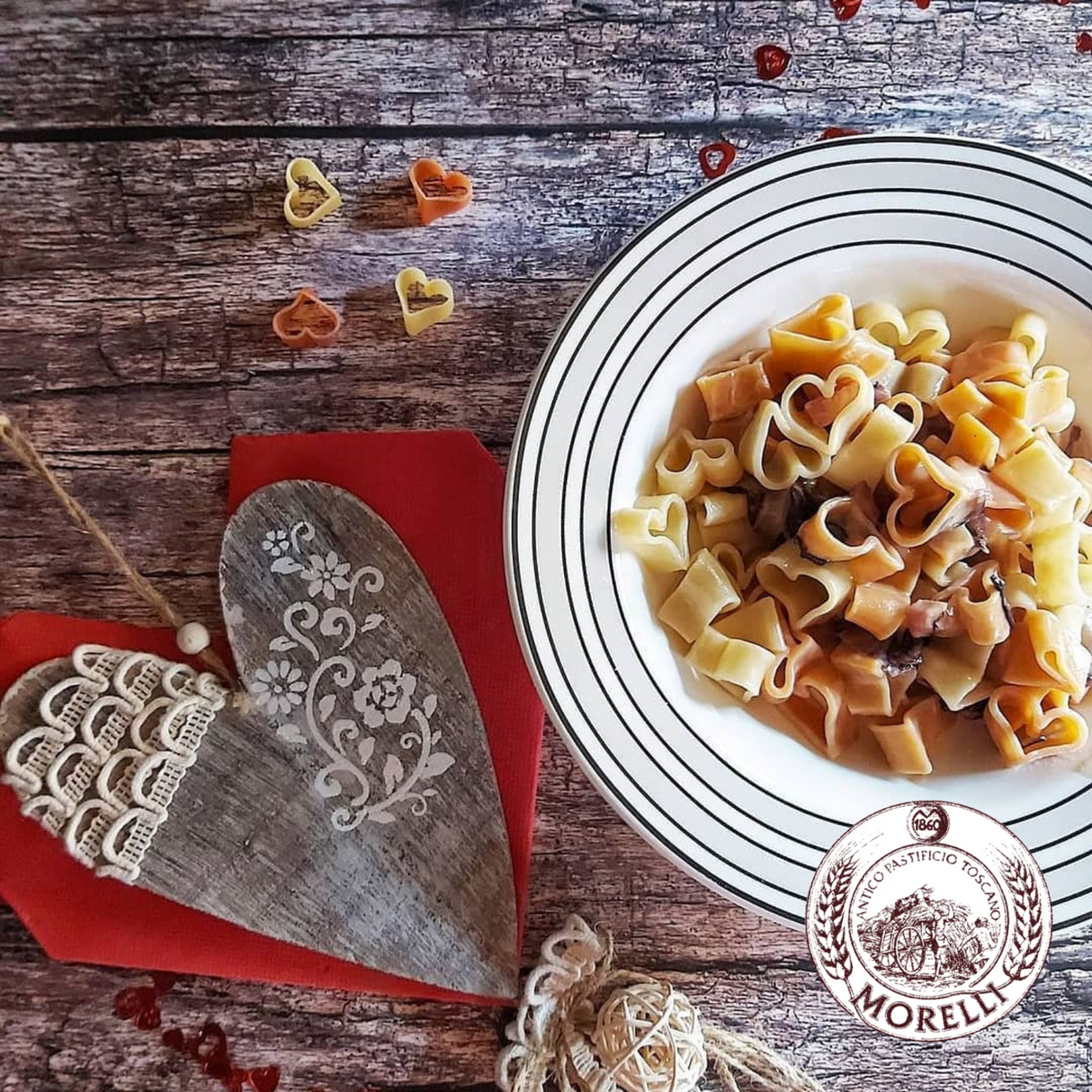 Pasta with Tomato & Wheat Germ Heart Shaped