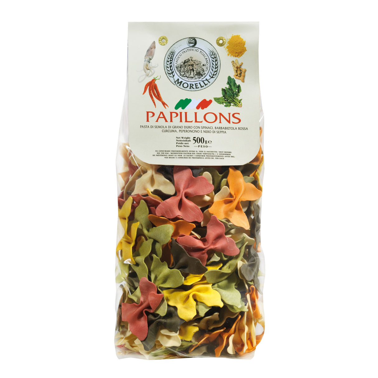 Pasta Papillons 5 Flavours (Spinach, Turmeric, Beetroot, Squid Ink & Red Chilli)