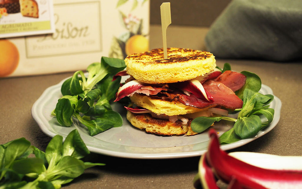 Panettone Club Sandwich with Radish and Speck