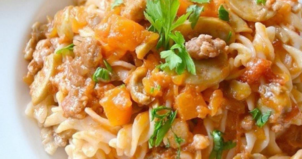 Fusilli With Pumpkin, Sausage And Mushrooms Sauce