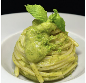 Spaghetti Quadrati with zucchini, mint and lime