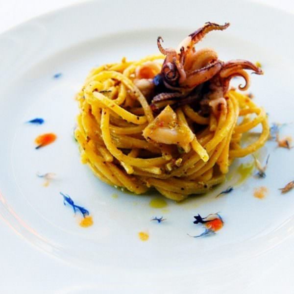 Thin Spaghetti With Pistachio and Squid Pesto