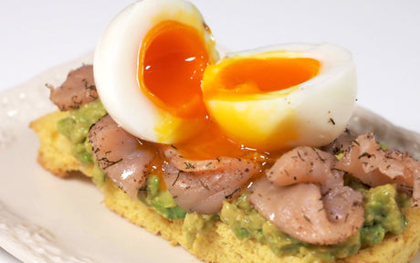 Veneziana Crouton With Guacamole, Salmon, and Half-boiled Egg