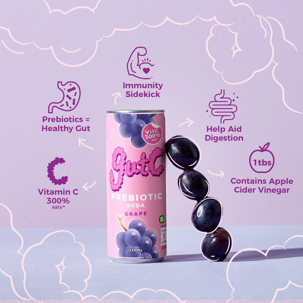 Tapping Tapir GutC Prebiotic Soda Grape 250ml