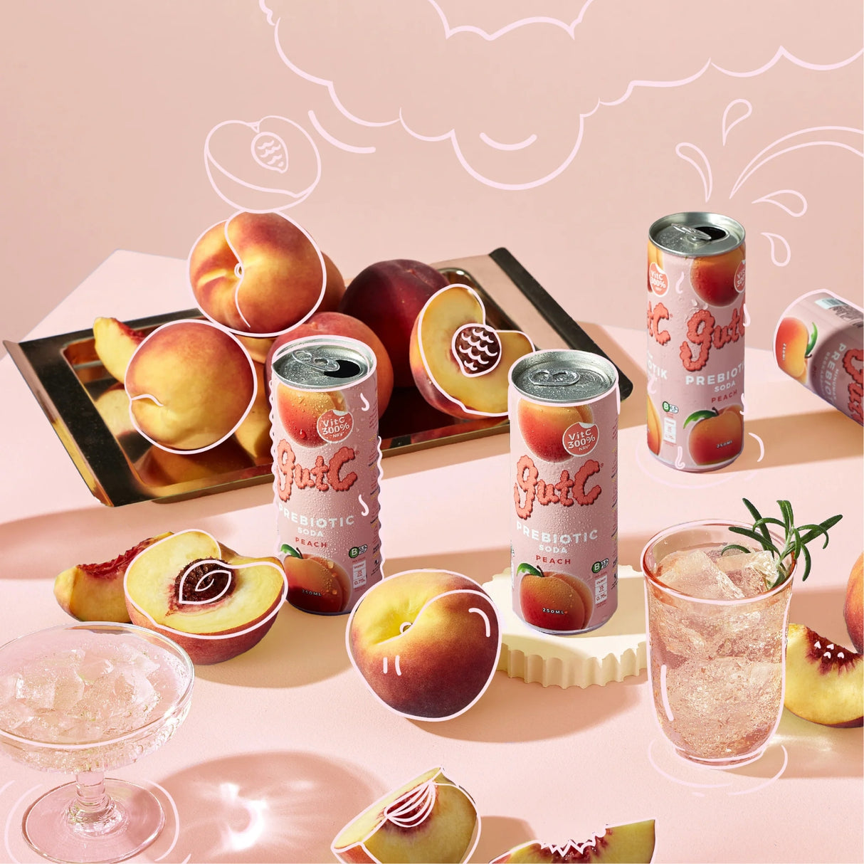 gutC Prebiotic Soda Peach 250ml 4's