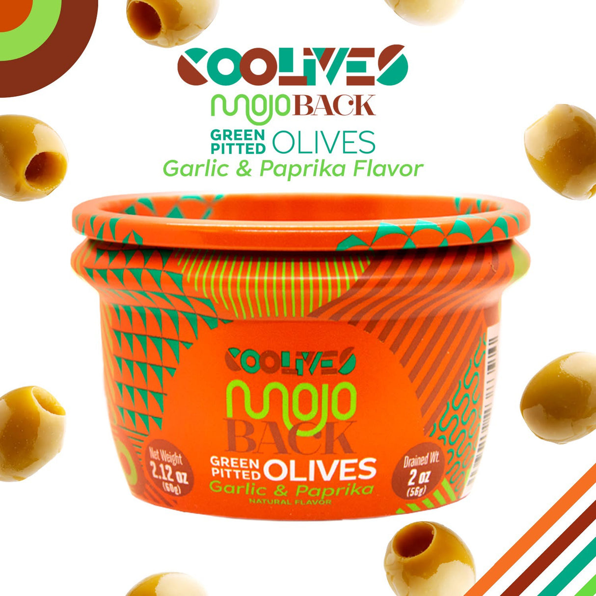 Pitted Green Olive Garlic & Paprika Flavoured 56gm