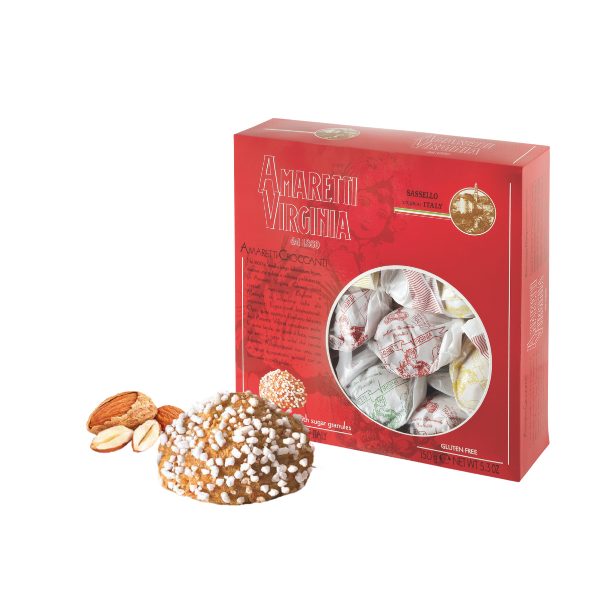 Traditional Mini Amaretti Crunchy Lighty Sugared in Large Windowed Box