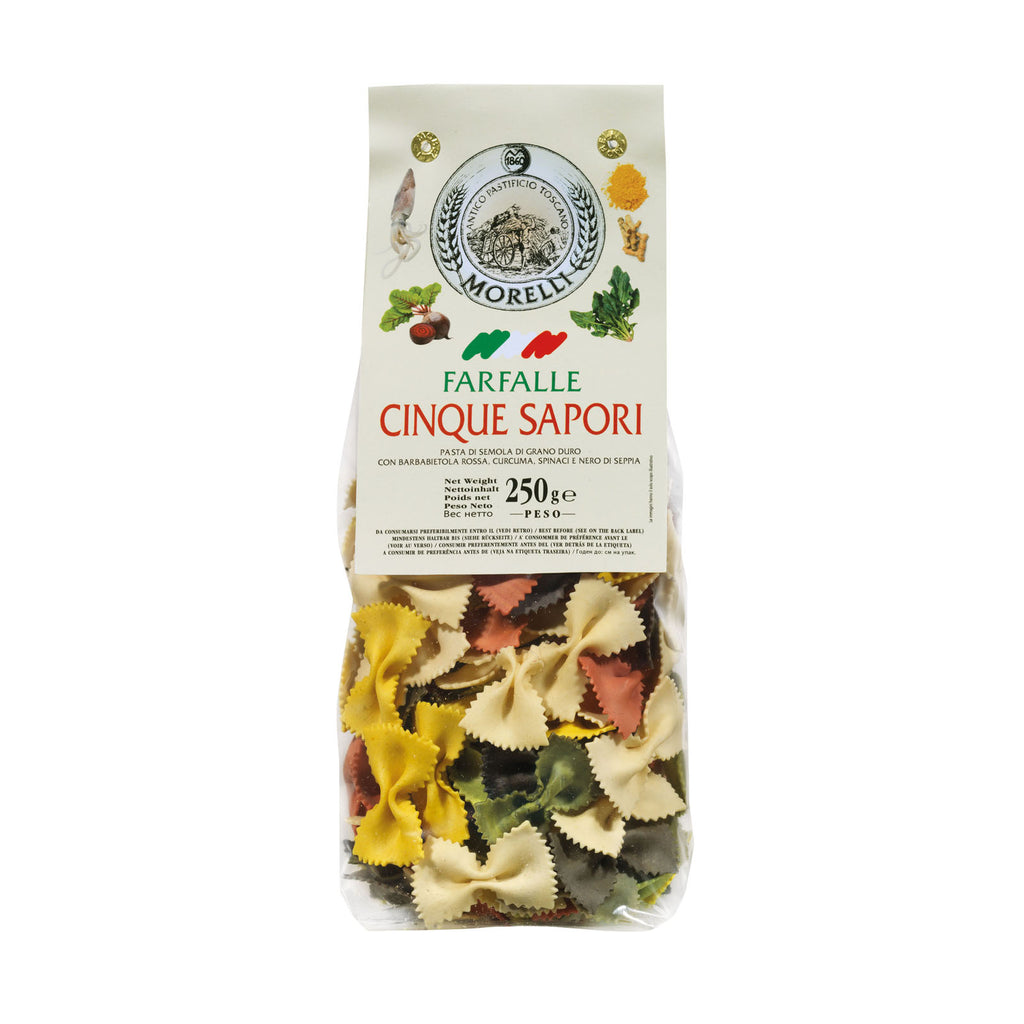 Pasta Farfalle 5 Flavours (Wheat Germ, Spinach, Turmeric, Beetroot & Squid Ink)